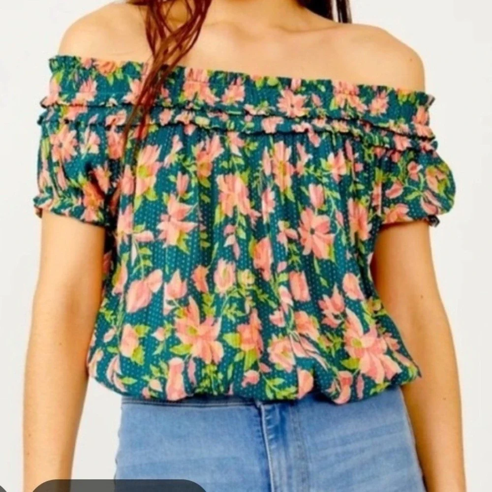 Free People‎ FP One Suki Off The Shoulder Floral Blouse Garden Combo Large